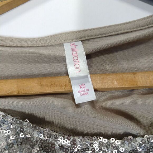Vintage Y2K Sequin Going Out Top Size XS Xhilaration Dolman Sleeve Bronze Metal - Picture 6 of 7